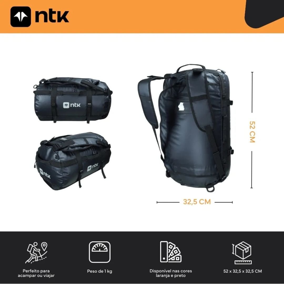 Mochila Duffle Bag NTK para Viagens 50 Litros - Preto